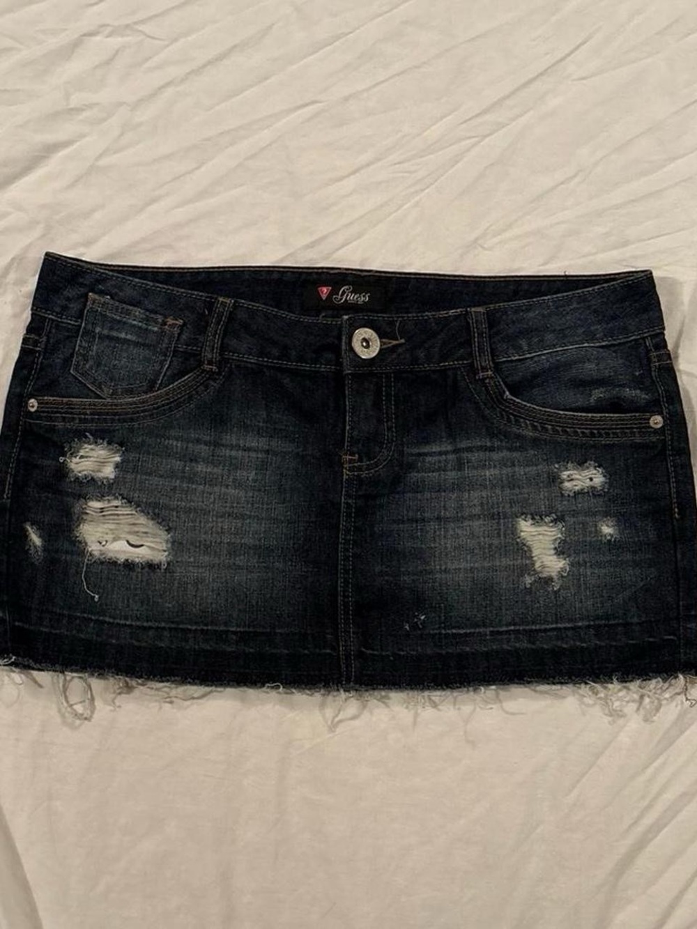 GUESS Black Distressed Denim Mini Skirt